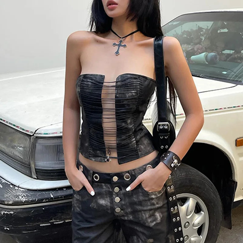 AURORA METALLIC BANDAGE TOP - PINK