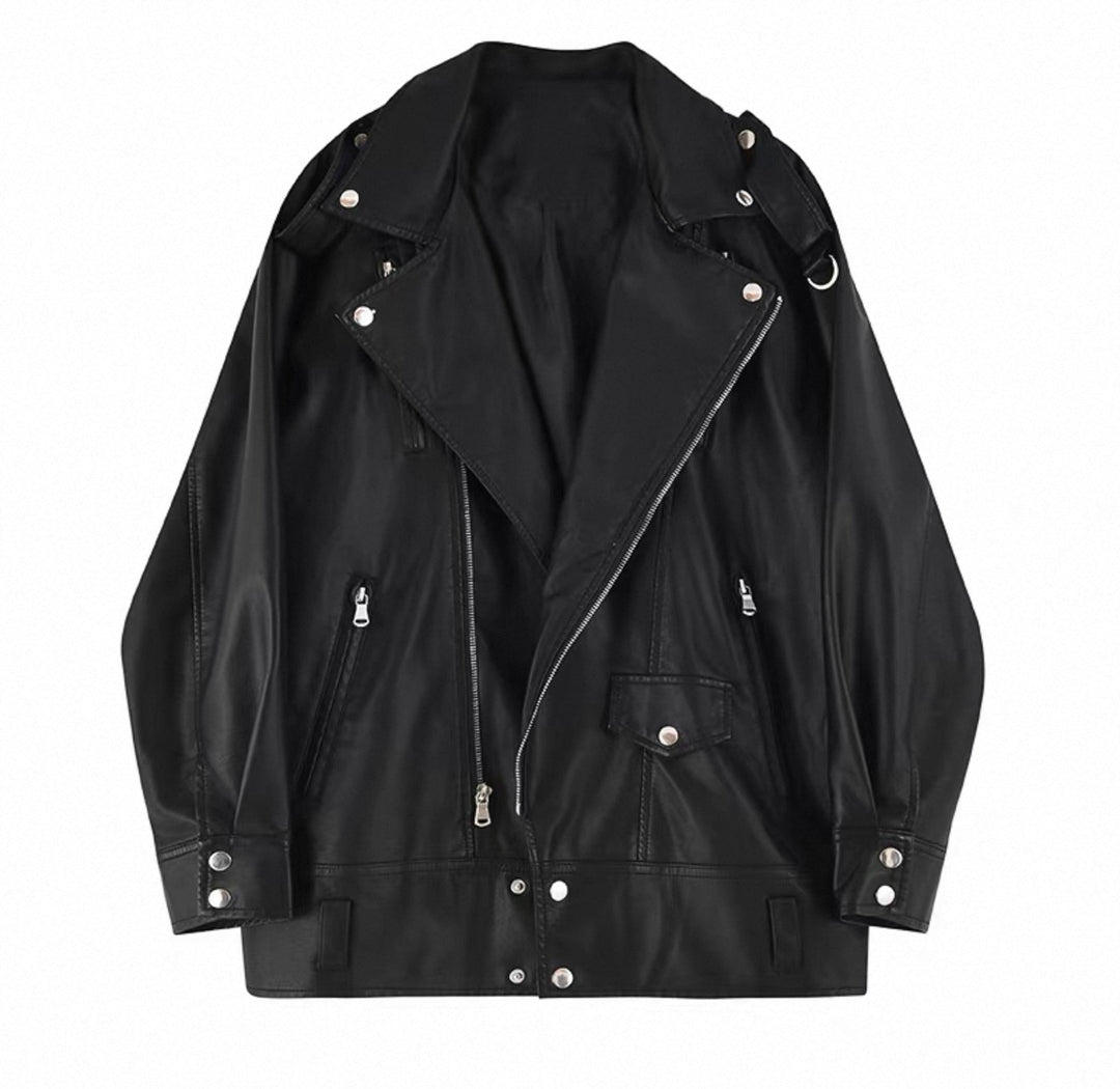 Women's Oversized Leather Jacket Black