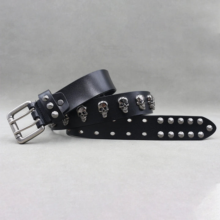 Men's Skull Leather Belt Black