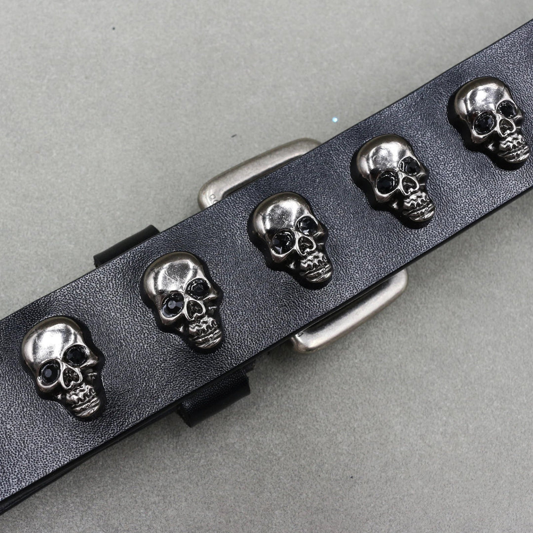 Men's Skull Leather Belt Black