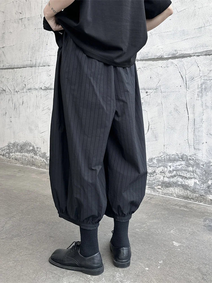 Women's Striped Wide Leg Pants Black