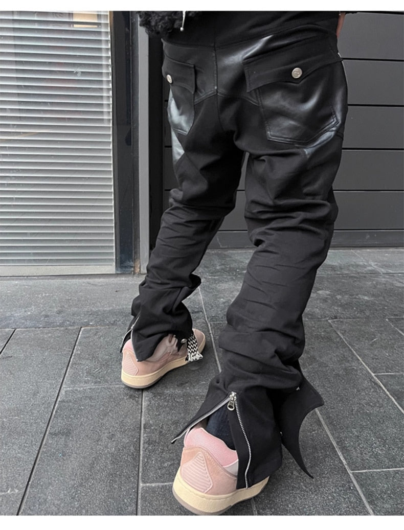 Leather Patchwork Pants