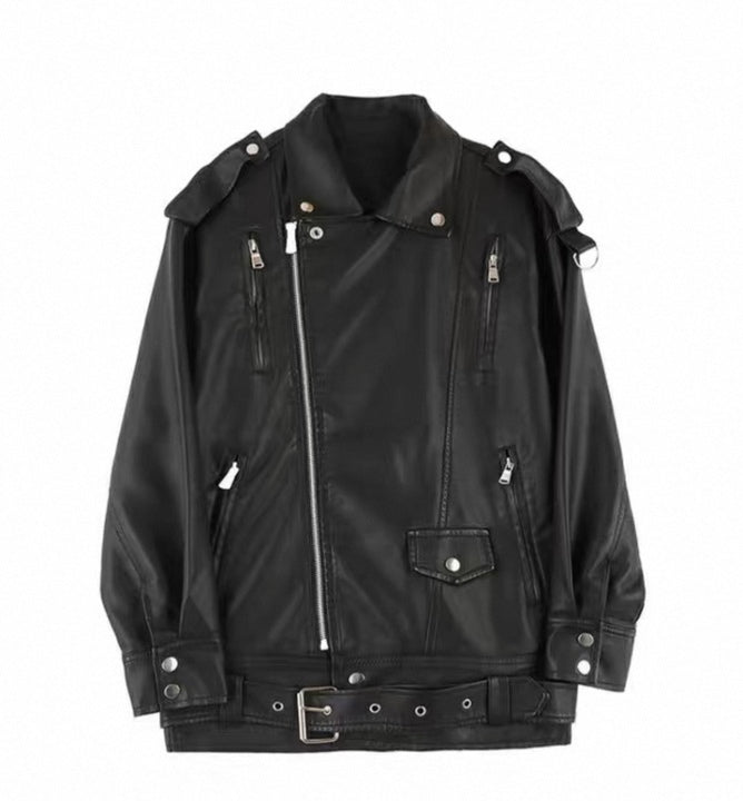 Women's Oversized Leather Jacket Black
