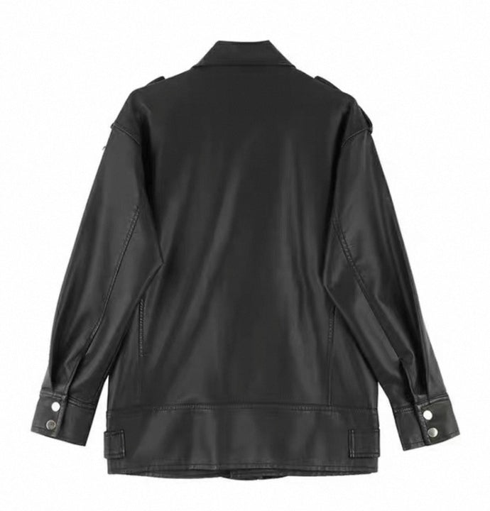 Women's Oversized Leather Jacket Black